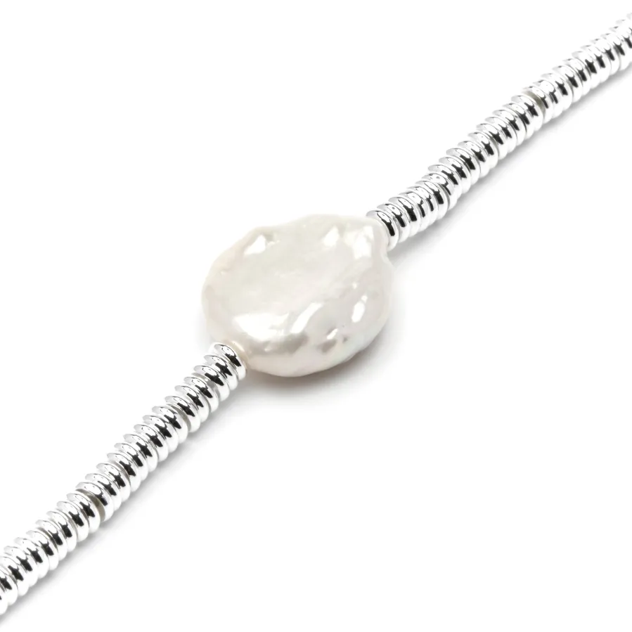 Pulsera de Plata de Ley 925 y Perla Blanca acabado rodio - Siever