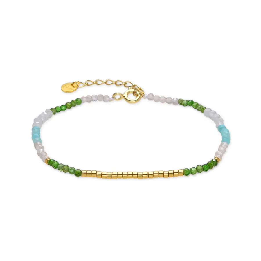 Pulsera de Plata de Ley 925 y Cristal Verde acabada en oro amarillo 18K - Vados