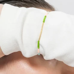 Pulsera de Plata de Ley 925 y Cristal Verde acabada en oro amarillo 18K - Vados