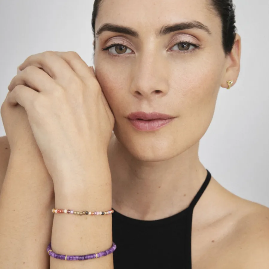 Pulsera de Plata de Ley 925 con Cristal Multicolor acabada en oro amarillo 18K - Ufela