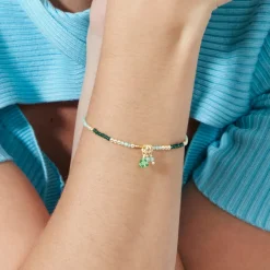 Pulsera de Plata de Ley 925 y Cristal Verde acabado en oro amarillo de 18k - Ilkan