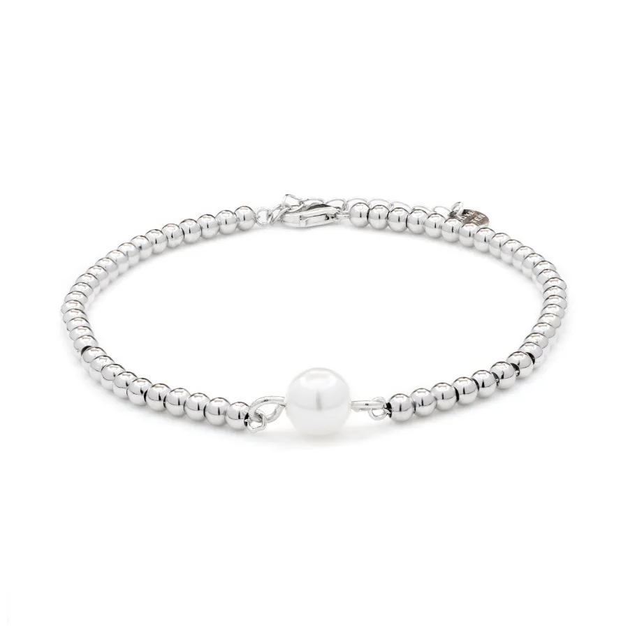 Pulsera de Plata de Ley 925 con Perla Blanca acabada en rodio - Nakuru