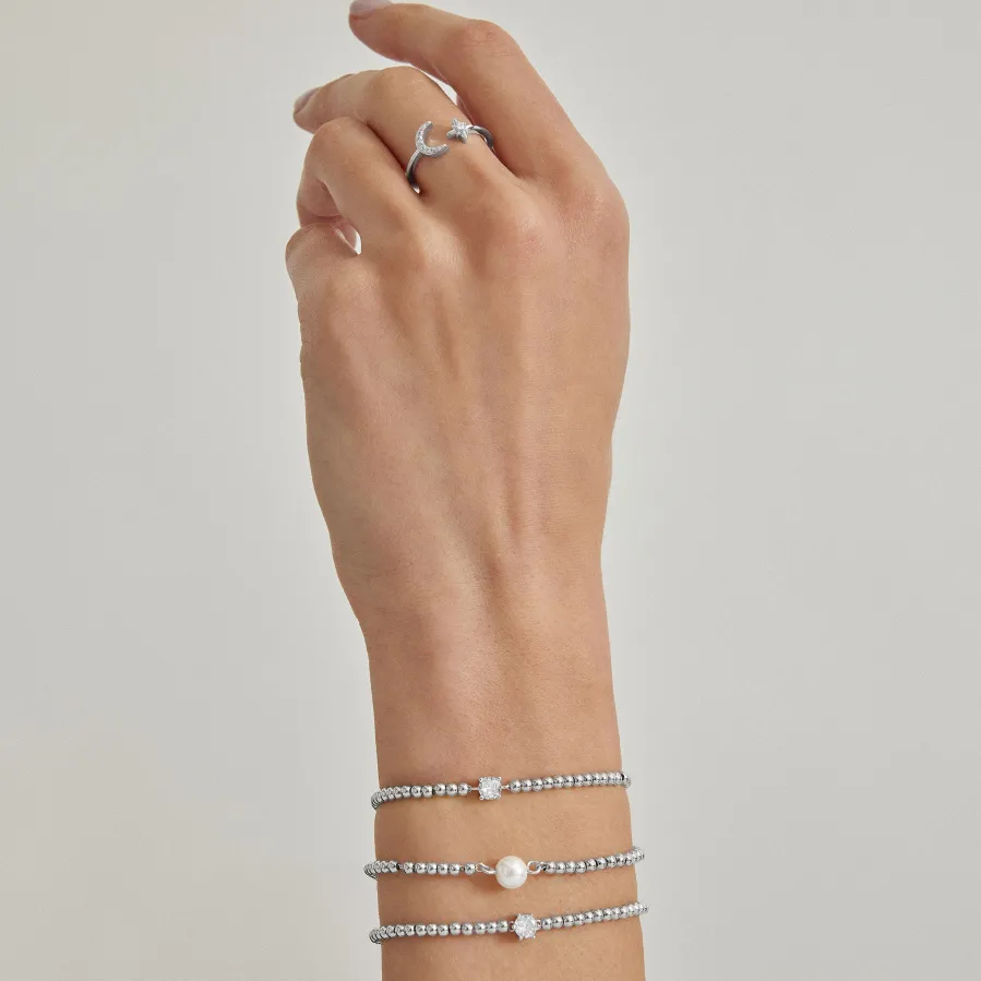 Pulsera de Plata de Ley 925 con Perla Blanca acabada en rodio - Nakuru