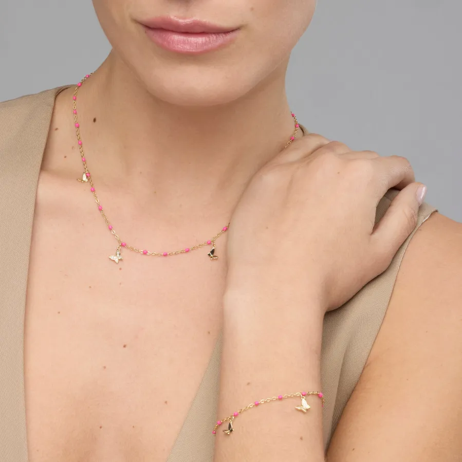 Pulsera de Plata de Ley 925 y Lacado Rosa acabado oro amarillo de 18k - Zumre