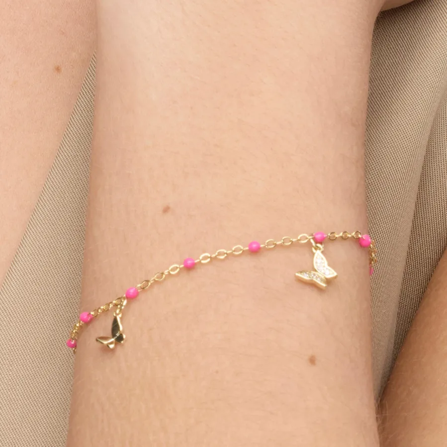 Pulsera de Plata de Ley 925 y Lacado Rosa acabado oro amarillo de 18k - Zumre