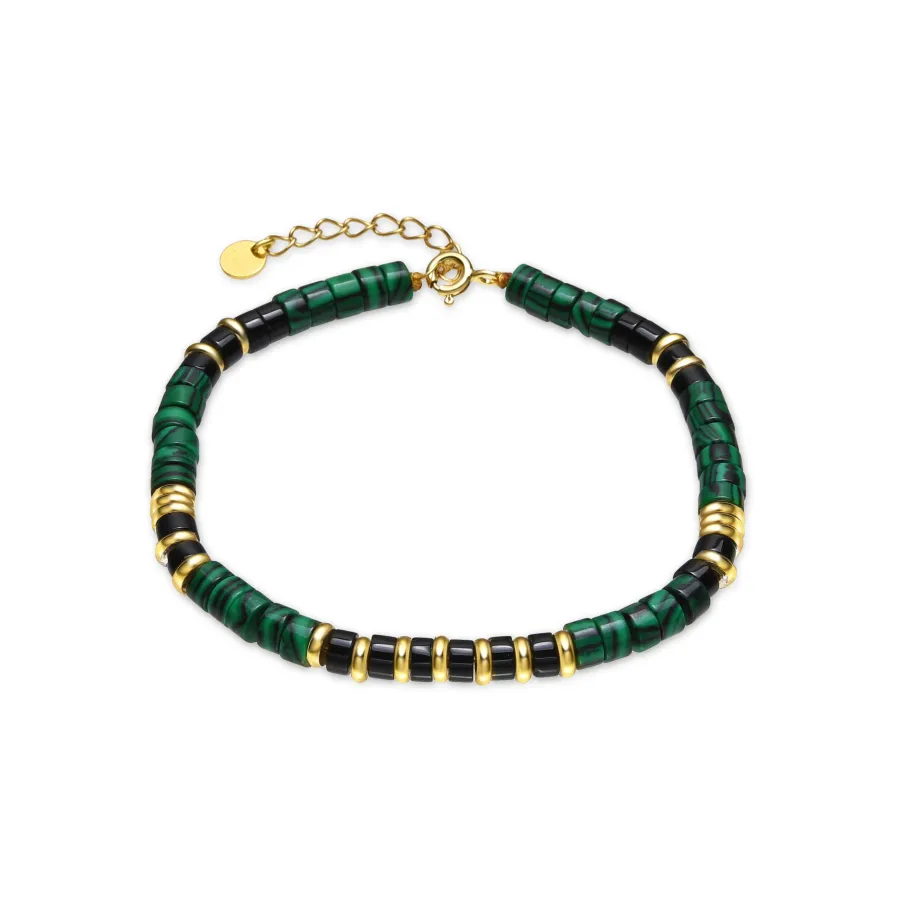 Pulsera de Plata de Ley 925 y Malaquita acabado oro 18k - Ilmina