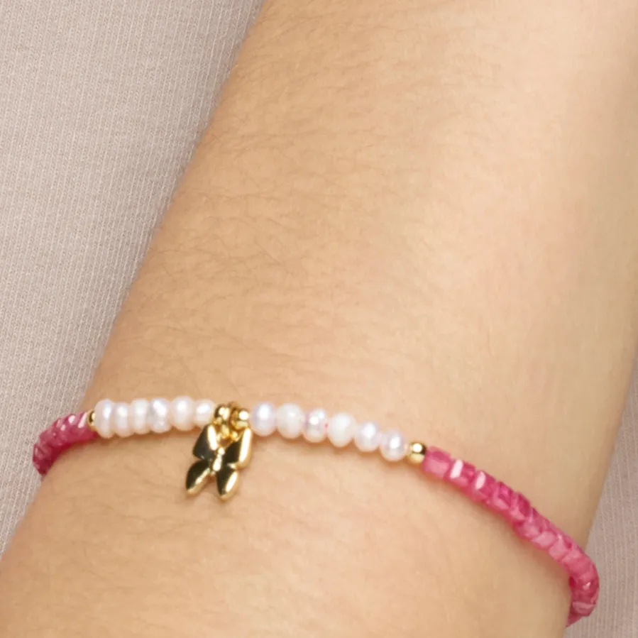 Pulsera de Plata de Ley 925 y Perla Blanca acabado oro amarillo de 18k - Gama