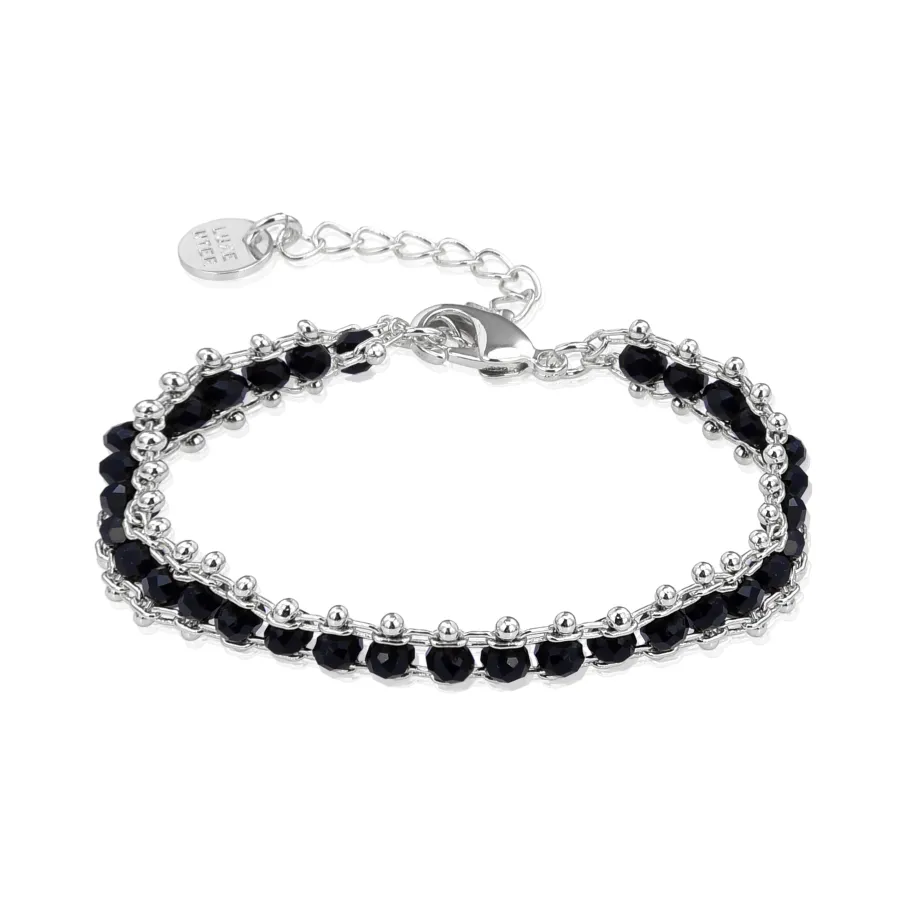 Pulsera de Plata de Ley 925 con Cristal Negro acabada en rodio - Lailai