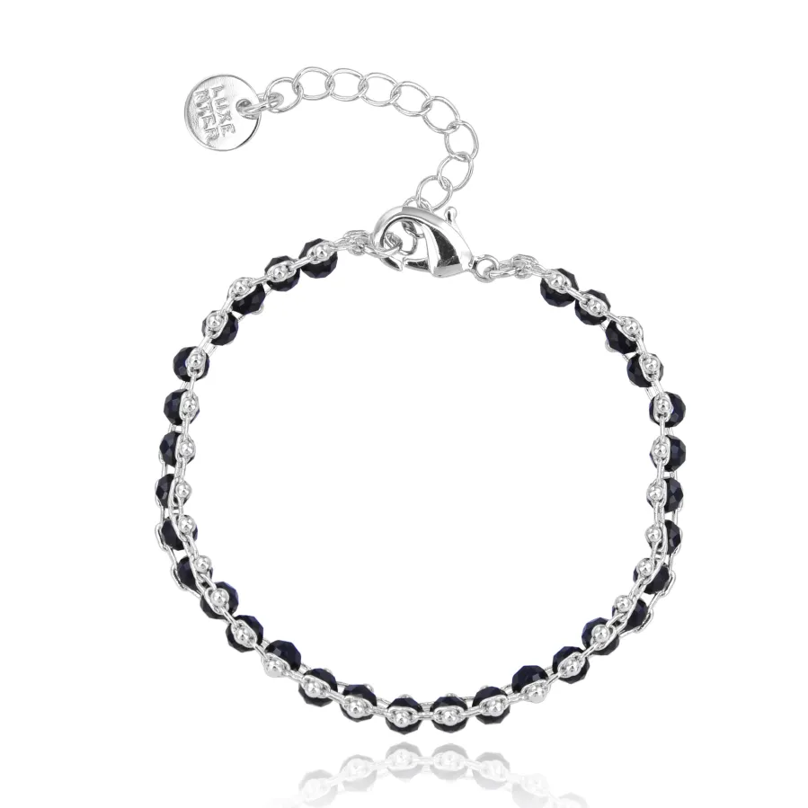 Pulsera de Plata de Ley 925 con Cristal Negro acabada en rodio - Lailai