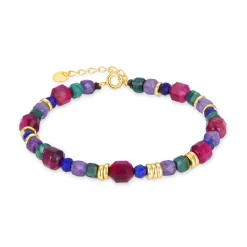 Pulsera de Plata de Ley 925 con Multicolor Piedra Natural acabada en oro amarillo 18K - Asela