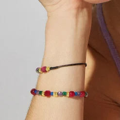 Pulsera de Plata de Ley 925 con Multicolor Piedra Natural acabada en oro amarillo 18K - Asela