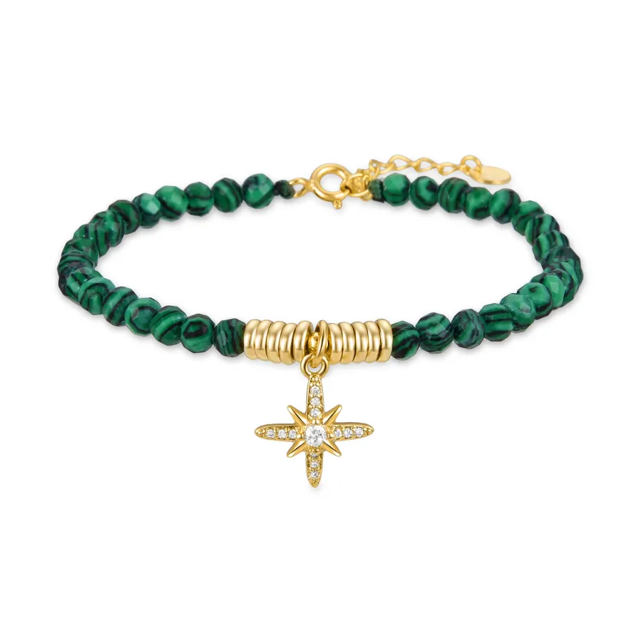 Pulsera de Plata de Ley 925 con Malaquita acabada en oro amarillo 18K - Locare