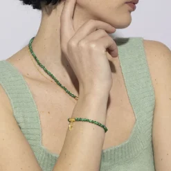 Pulsera de Plata de Ley 925 con Malaquita acabada en oro amarillo 18K - Locare