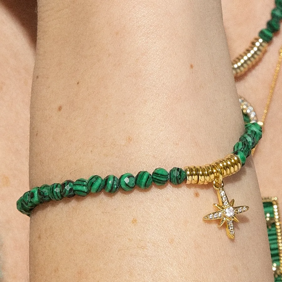 Pulsera de Plata de Ley 925 con Malaquita acabada en oro amarillo 18K - Locare