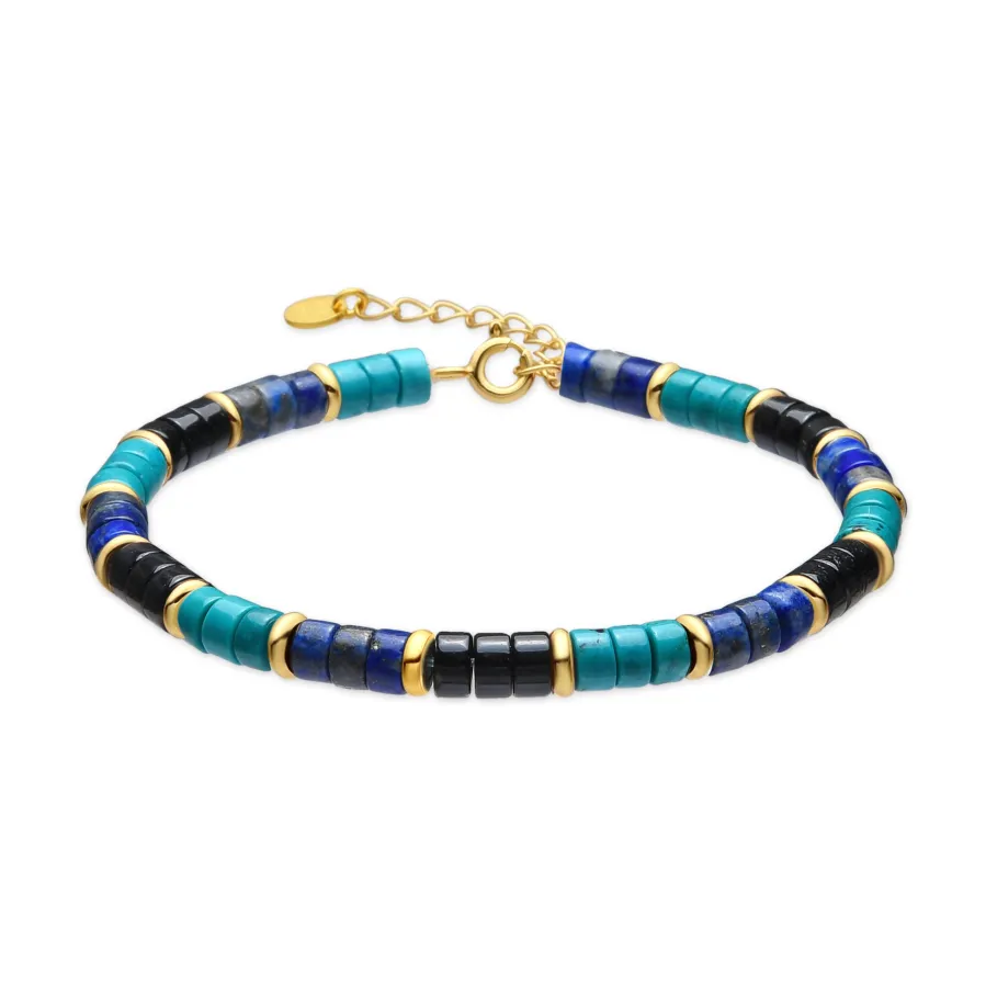 Pulsera de Plata de Ley 925 y Turquesa acabado oro amarillo de 18k - Bathim