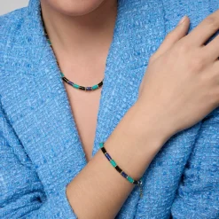 Pulsera de Plata de Ley 925 y Turquesa acabado oro amarillo de 18k - Bathim