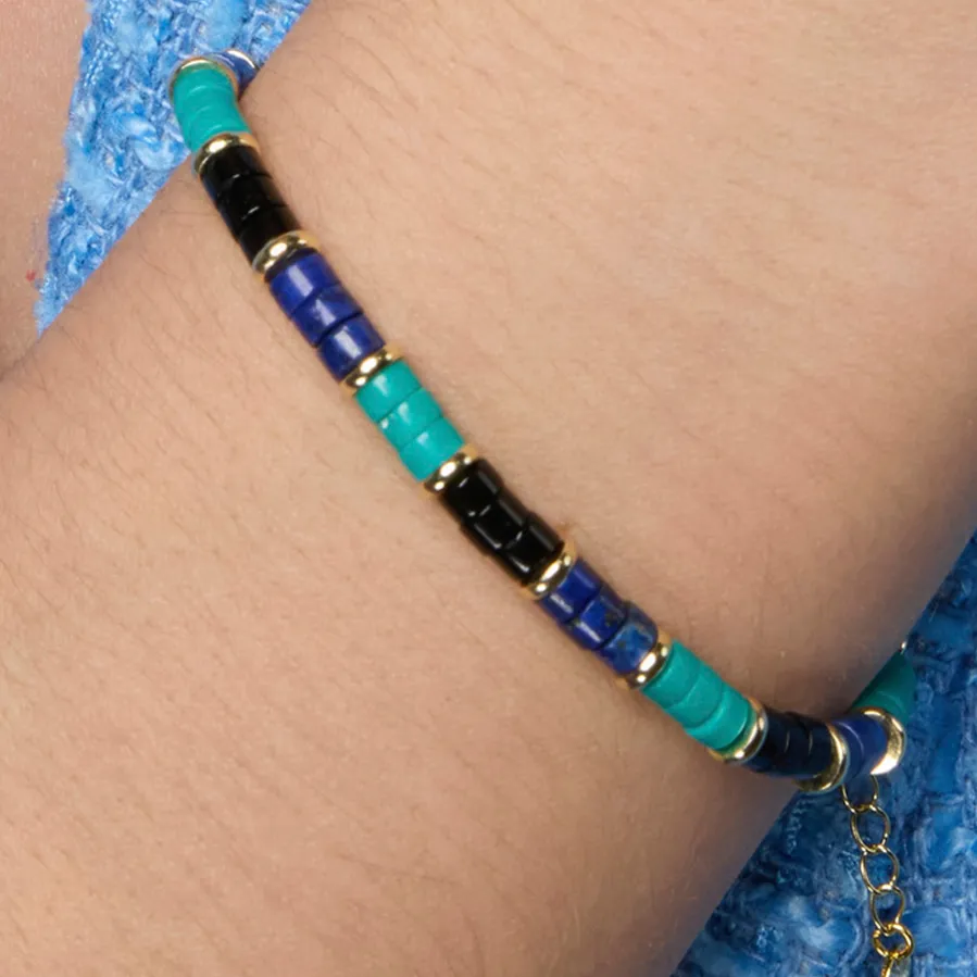 Pulsera de Plata de Ley 925 y Turquesa acabado oro amarillo de 18k - Bathim