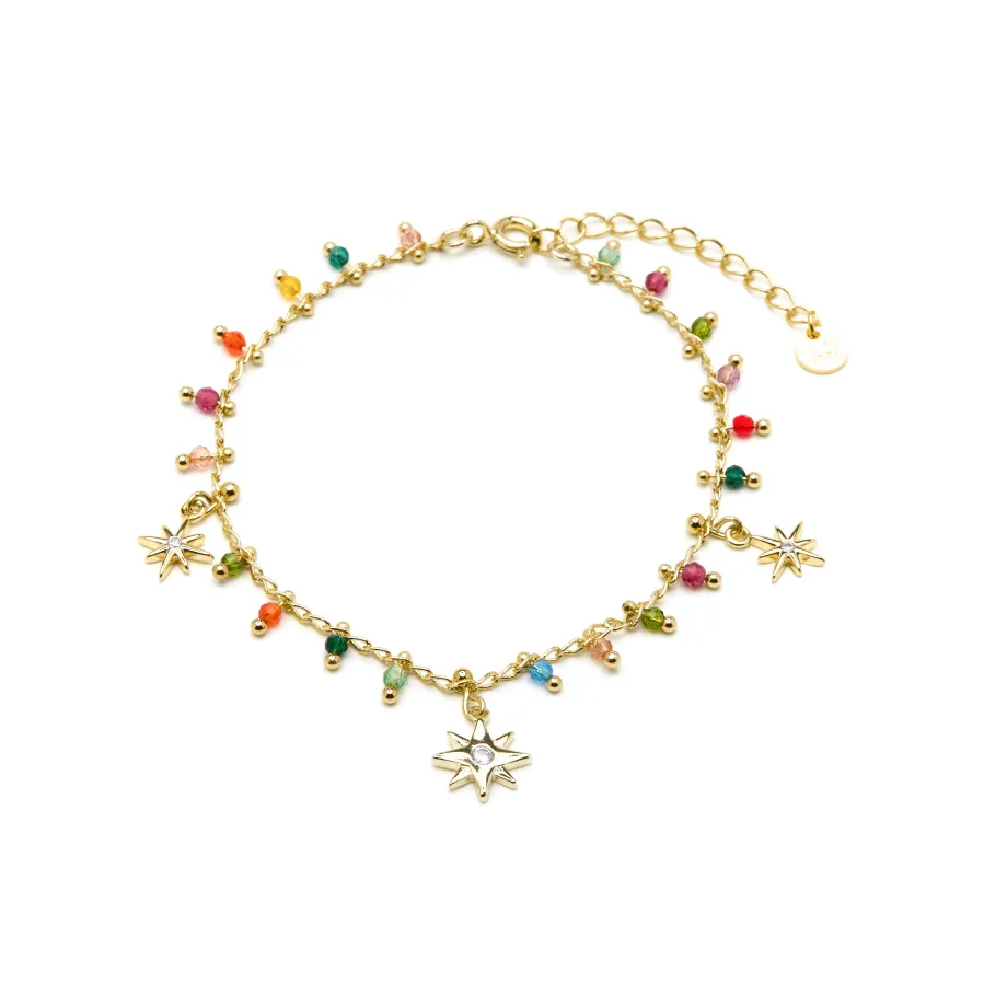 Pulsera de Plata de Ley 925 y Cristal Multicolor acabado oro amarillo de 18k - Huin