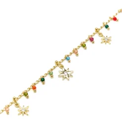 Pulsera de Plata de Ley 925 y Cristal Multicolor acabado oro amarillo de 18k - Huin