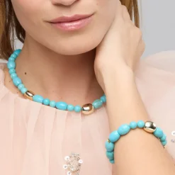 Pulsera de Plata de Ley 925 y Turquesa acabado oro amarillo de 18k Shyra