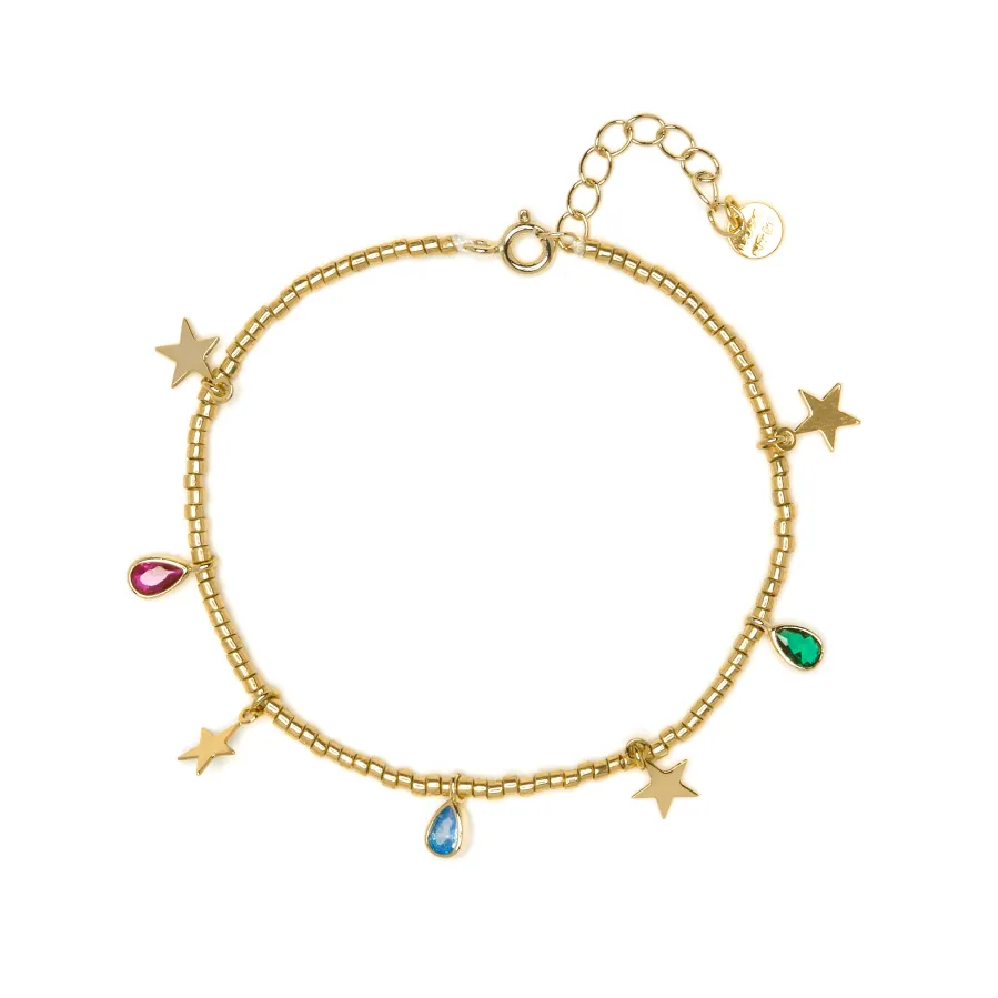 Pulsera de Plata de Ley 925 y Circonita Multicolor acabado en oro amarillo 18k - Itza