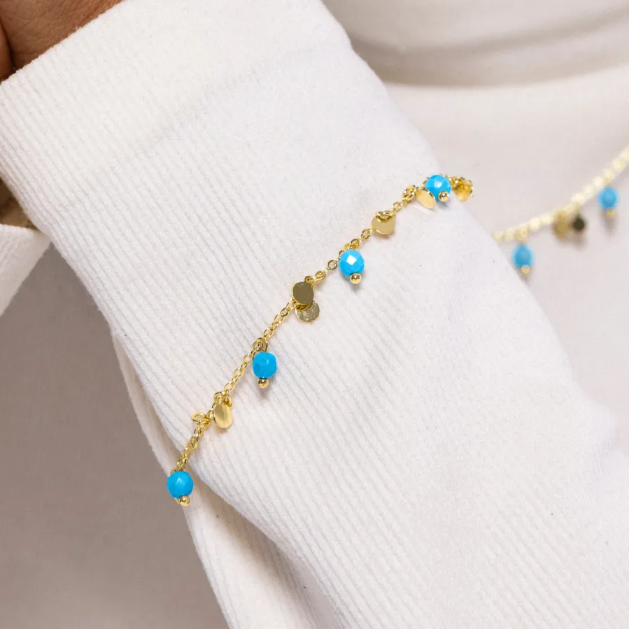 Pulsera de Turquesa acabada en oro amarillo 18K - Fawya